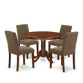 Round Dinette Set 5 Piece - Kitchen Table & Chairs - Modern Dining Set - Coffee Linen Fabric - Elegant Design
