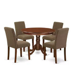 Round Dinette Set 5 Piece - Kitchen Table & Chairs - Modern Dining Set - Coffee Linen Fabric - Elegant Design