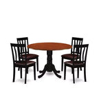 HomeStock 5-Piece Round Black and Cherry Finish Solid Wood Top Dining table with 4 Chairs