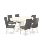 Dinette Set 7Pc Oval Table w/ Leaf & 6 Chairs - Cottage Style Kitchen Table Set