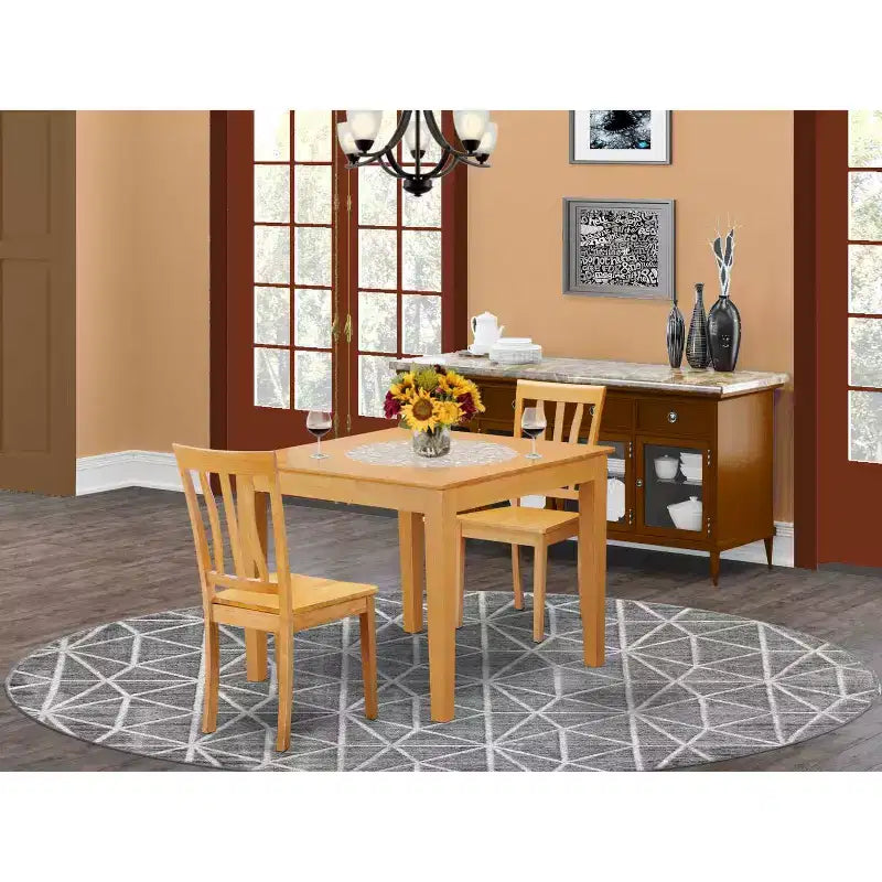 Set tavolo e sedie Mid-Century - Set da pranzo 3 pezzi - Finitura rovere - Tavolo quadrato 36