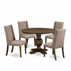 HomeStock 3-Piece Distressed Jacobean Finish Solid Wood Top Dining Table with 2 Chairs