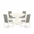 HomeStock 5-Piece Round Buttermilk and Cherry Finish Solid Wood Top Dining Table with 4 Parson Chair