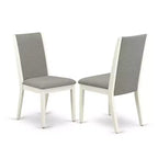 Set pranzo HomeStock da 5 pezzi con tavolo rotondo color latticello e ciliegio con piano in legno massello e 4 sedie Parson