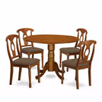 Kitchen Dining Set 5 Piece - Round Table & Chairs - Small Space Dinette Set - Saddle Brown Finish