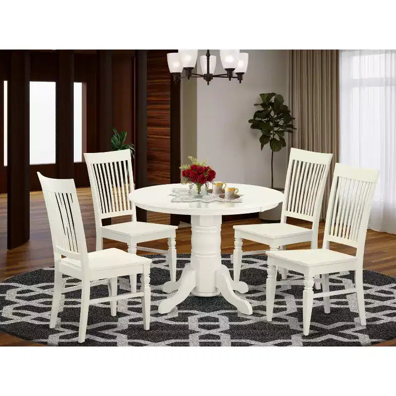 Set da Pranzo Moderno 5 Pezzi Tavolo e Sedie - Tavolo da Cucina Rotondo con 4 Sedie - 42 Pollici Bianco Lino