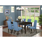 Set da pranzo HomeStock da 7 pezzi, tavolo con piano in legno massello finitura cappuccino e 6 sedie