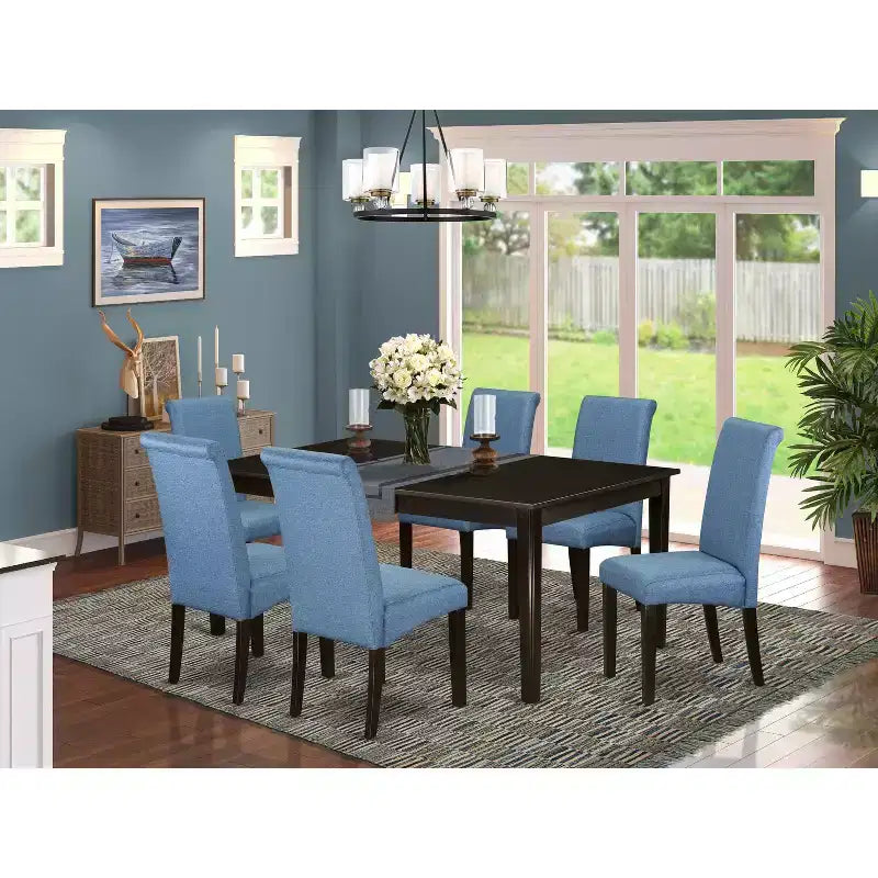 Set da pranzo HomeStock da 7 pezzi, tavolo con piano in legno massello finitura cappuccino e 6 sedie