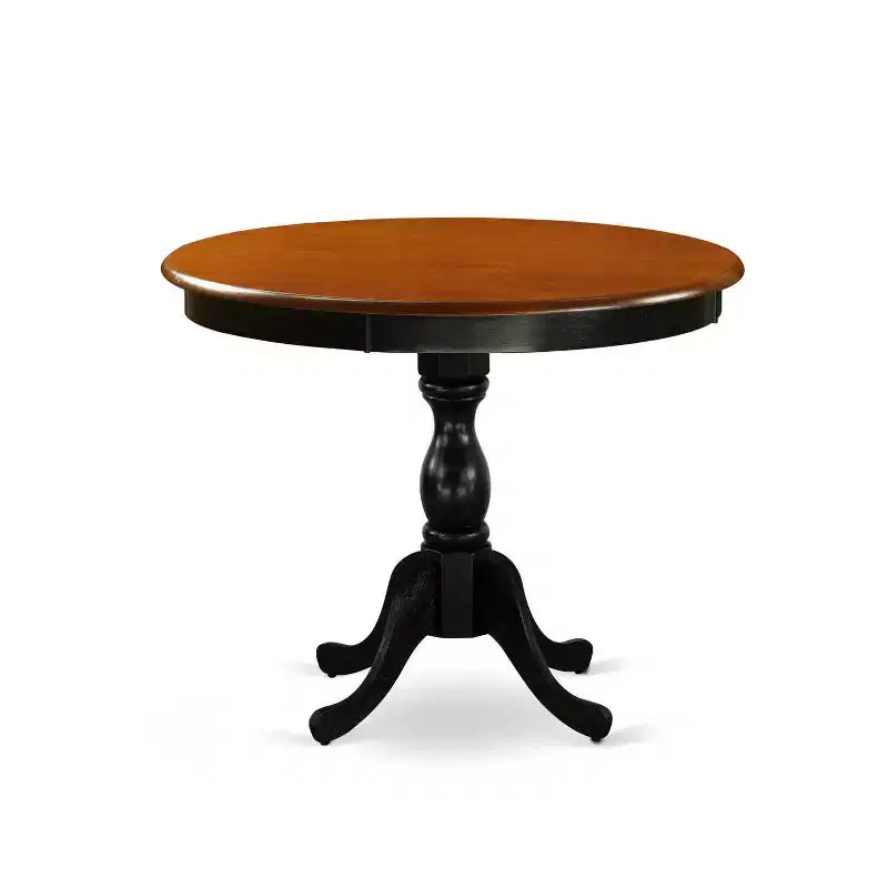HomeStock, tavolo da pranzo 5 pezzi con ripiano in legno massello, finitura nera e color ciliegia, con 4 sedie Parson