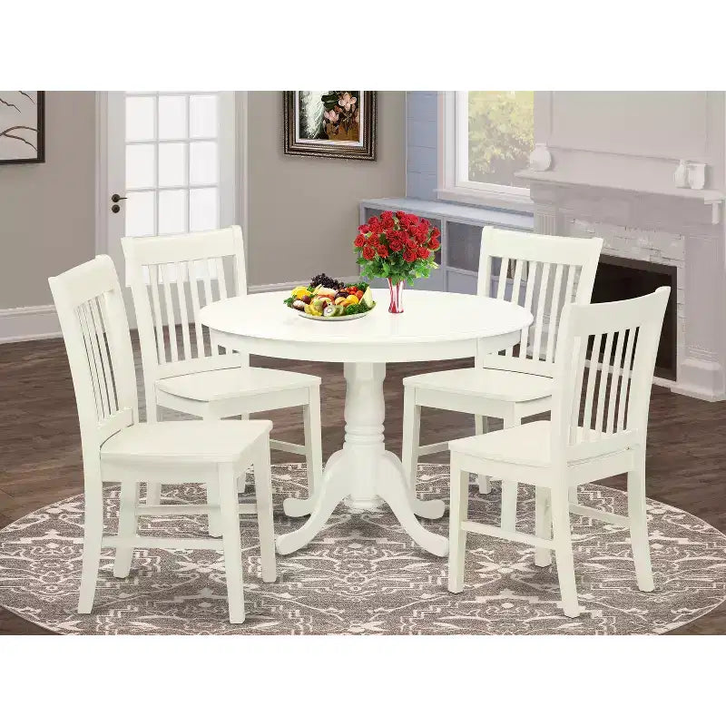 Set tavolo da pranzo per 4 persone - Tavolo da cucina rotondo da 42 pollici con 4 sedie - Finitura bianco lino