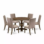 HomeStock 3-Piece Distressed Jacobean Finish Solid Wood Top Dining Table with 2-Upholstered Chairs