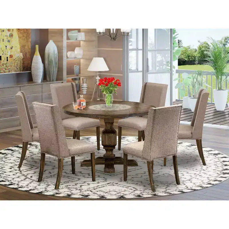 HomeStock Set da pranzo 3 pezzi con tavolo in legno massello finitura giacobiana anticata e 2 sedie imbottite