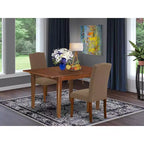 Set da pranzo rettangolare - Tavolo 3 pezzi e 2 sedie Parsons - Tessuto di lino color caffè scuro - da 42 a 53,5