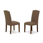 Set da pranzo rettangolare - Tavolo 3 pezzi e 2 sedie Parsons - Tessuto di lino color caffè scuro - da 42 a 53,5