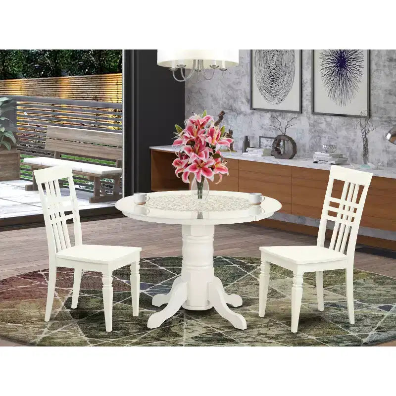 Set pranzo HomeStock da 3 pezzi con tavolo quadrato in legno massello finitura lino bianco e 2 sedie