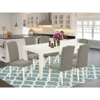 Set da tavolo rettangolare da pranzo 7 pz - Tavolo 42/60 con allunga e 6 sedie Parsons - Gambe bianco lino