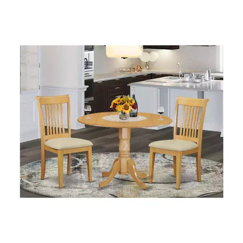 Set da Pranzo Rotondo in Stile Southwestern - Tavolo e Sedie da Cucina a 3 Pezzi - Finitura Rovere, 42 Pollici