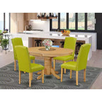 Set tavolo da pranzo ovale 5 pezzi, tavolo 42-60 con allunga a libro e 4 sedie Parsons - Verde autunno
