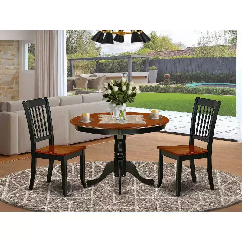 Set da tavola bohémien - Set da pranzo da 3 pezzi per piccoli spazi - Tavolo rotondo e 2 sedie - 42 pollici - Ciliegio nero