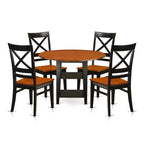 5 Piece Dinette Set - Round Table & 4 Chairs - Rustic Black Cherry Finish - Kitchen Dining Room Set