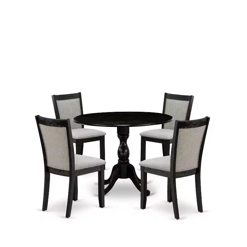 HomeStock 5-Piece Natural Oak Finish Solid Wood Top Dining table with 4 Chairs with Drop Leaf Lattice Back