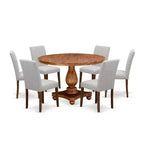 HomeStock 7-Piece Natural Oak Finish Solid Wood Top Dining Table with 6-Parson Chairs