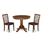 Round Pedestal Dining Table Set - 3 Piece Kitchen Chairs - 36 Inch Mahogany Finish - Small Space Dining
