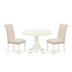 3Pc Dinette Set - Kitchen Table & 2 Parson Chairs - Linen White & Beige