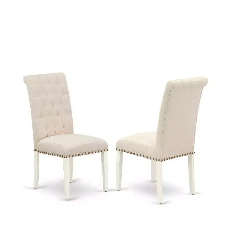 Set da pranzo 3 pezzi - Tavolo da cucina e 2 sedie Parson - Bianco lino e Beige