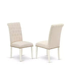 Set da pranzo 3 pezzi - Tavolo da cucina e 2 sedie Parson - Bianco lino e Beige