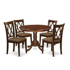 HomeStock 5-Piece Round Mahogany Finish Solid Wood Top Dining table with 4-Chairs with Cross Back