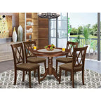 Set da pranzo HomeStock 5 pezzi, tavolo rotondo in legno massello finitura mogano con 4 sedie a crociera