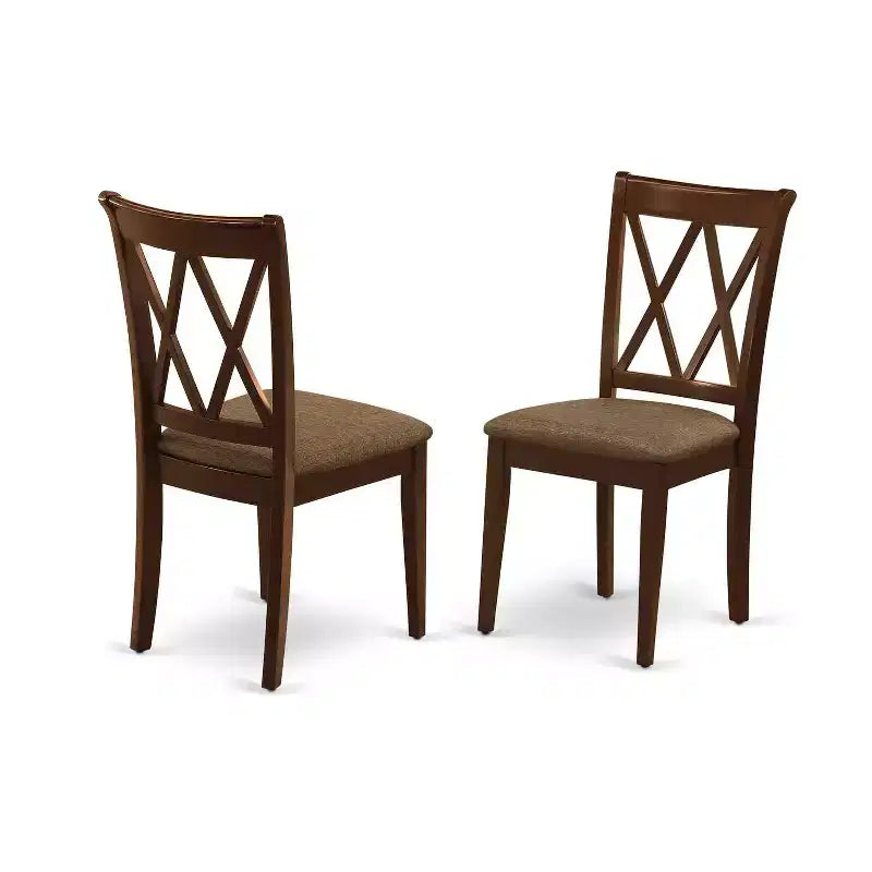 Set da pranzo HomeStock 5 pezzi, tavolo rotondo in legno massello finitura mogano con 4 sedie a crociera