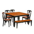 HomeStock 6-Piece Square Black & Cherry Finish Solid Wood Top dining Table with 1-Bench and 4-Chairs