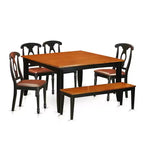 HomeStock 6-Piece Square Black & Cherry Finish Solid Wood Top dining Table with 1-Bench and 4-Chairs