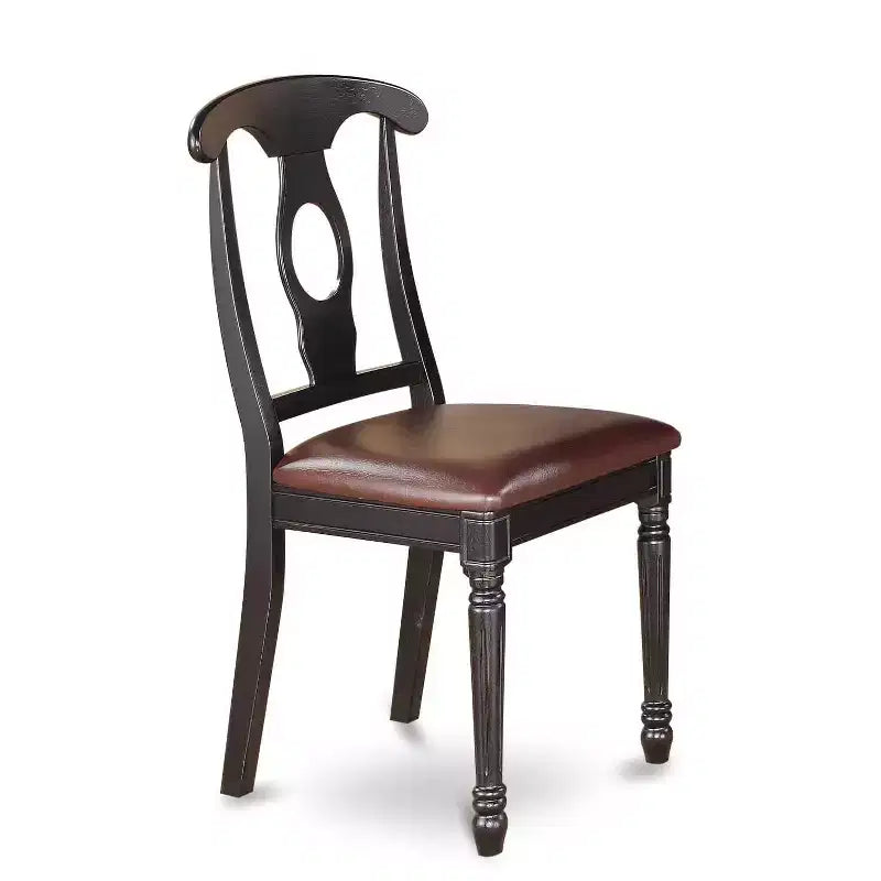 Tavolo da pranzo HomeStock a 6 pezzi, quadrato, con piano in legno massiccio finitura nera e ciliegio, con 1 panca e 4 sedie