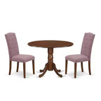 HomeStock 3-Piece Round Mahogany Finish Solid Wood Top Dining Table with 2-Parson Chairs with Drop Leaf