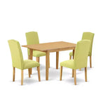 Nordic Dinette Set 5Pc Rectangle Table & 4 Chairs - Linen Fabric & Oak Legs - 42 to 53.5
