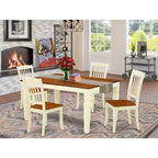 HomeStock Set da pranzo 5 pezzi in legno massello con finitura color crema e ciliegio, tavolo rettangolare e 4 sedie con schienale a doghe