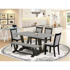 HomeStock Tavolo da Pranzo Rettangolare da 6 Pezzi in Legno Massello Finitura Rovere Naturale con 1 Panca e 4 Sedie Imbottite