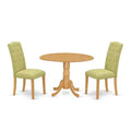 HomeStock 3-Piece Round Natural Oak Finish Solid Wood Top Dining Table with 2 Parson Chairs with Drop Leaf