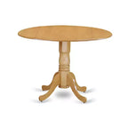 Set pranzo HomeStock da 3 pezzi, tavolo rotondo con piano in legno massello finitura rovere naturale e 2 sedie imbottite, con ante a ribalta