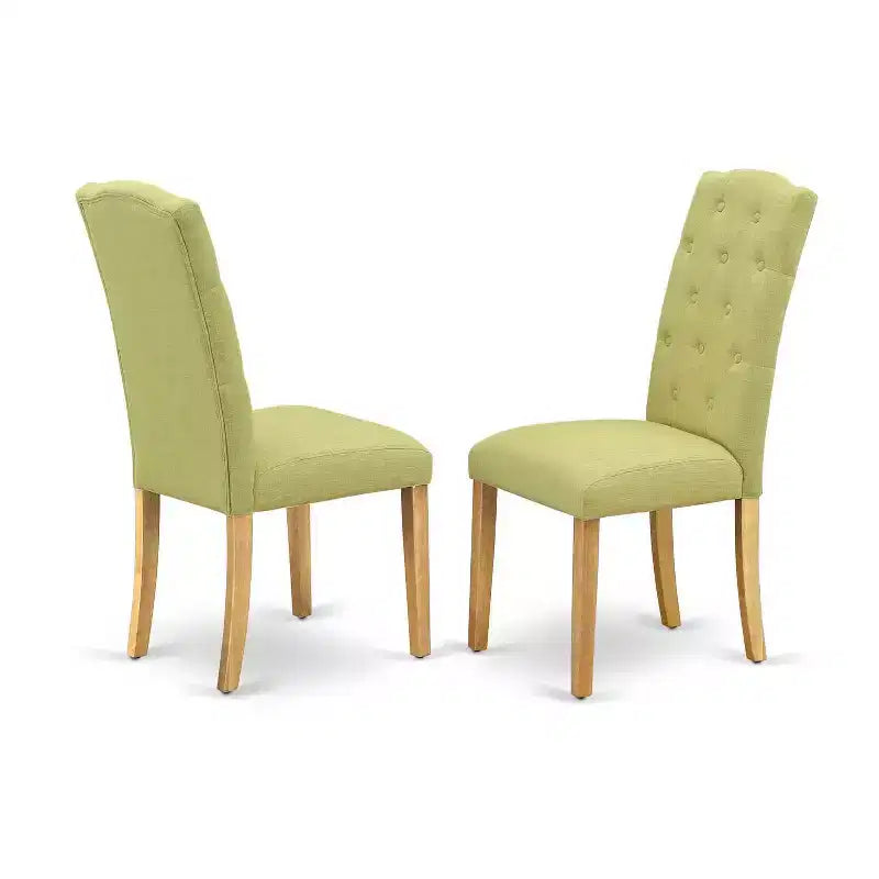 Set pranzo HomeStock da 3 pezzi, tavolo rotondo con piano in legno massello finitura rovere naturale e 2 sedie imbottite, con ante a ribalta