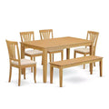 Dining Room Set 6 Piece Table & Chairs Bench - Oak Finish Kitchen Set 36x60 Inch