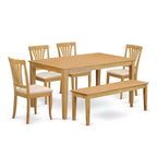Dining Room Set 6 Piece Table & Chairs Bench - Oak Finish Kitchen Set 36x60 Inch