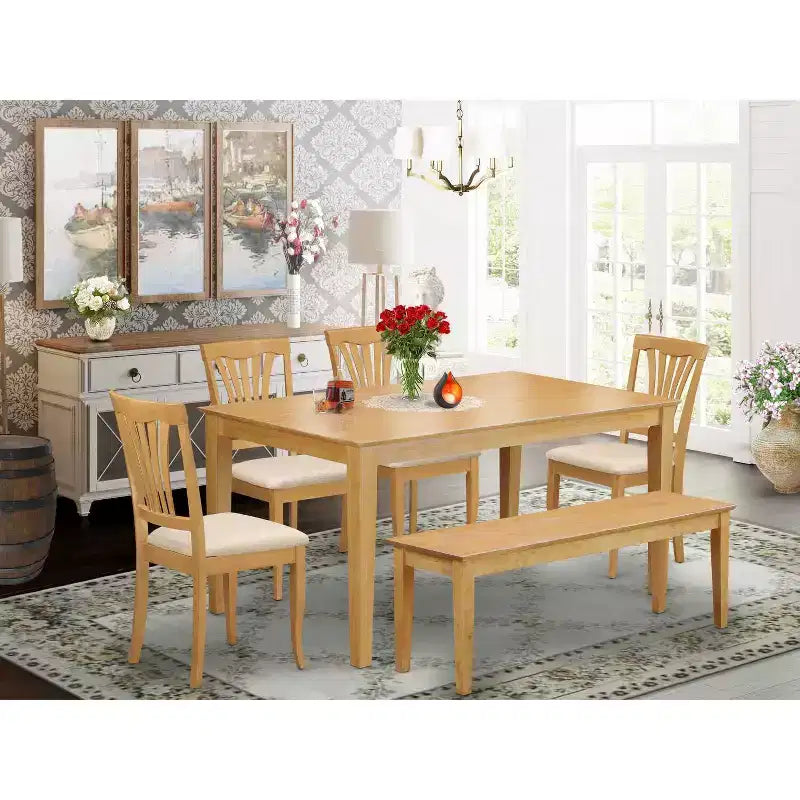 Set da pranzo 6 pezzi con tavolo, sedie e panca - Set cucina finitura rovere 36x60 pollici