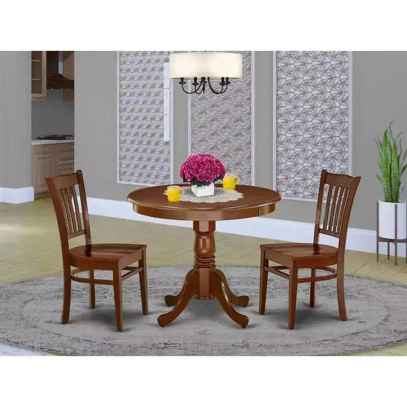 Set da pranzo 3 pezzi - Tavolo rotondo e 2 sedie per piccole cucine - Finitura Mogano da 36 pollici