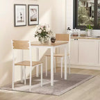Set da pranzo in legno di 3 pezzi con tavolo quadrato, 1 tavolo e 2 sedie, e robusta struttura in metallo, ideale per piccoli spazi