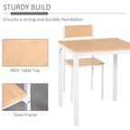 Set da pranzo in legno di 3 pezzi con tavolo quadrato, 1 tavolo e 2 sedie, e robusta struttura in metallo, ideale per piccoli spazi