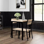 Set da pranzo in legno di 3 pezzi con tavolo quadrato, 1 tavolo e 2 sedie, e robusta struttura in metallo, ideale per piccoli spazi